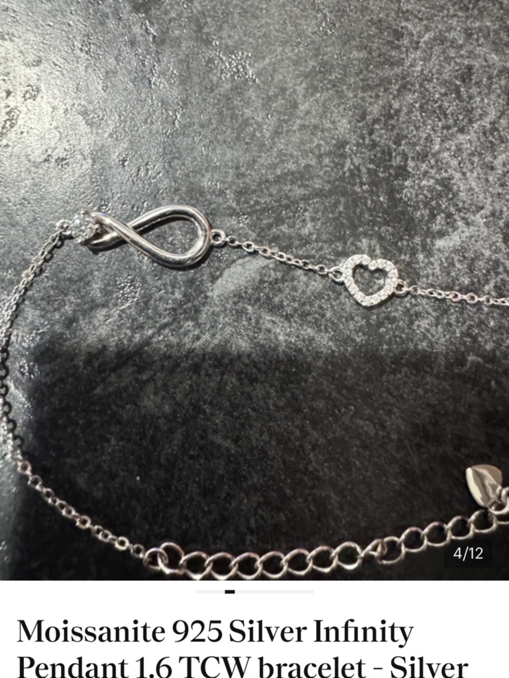 925 Sterling Silver Infinity Heart Moissanite Bracelet - - Picture 8 of 11